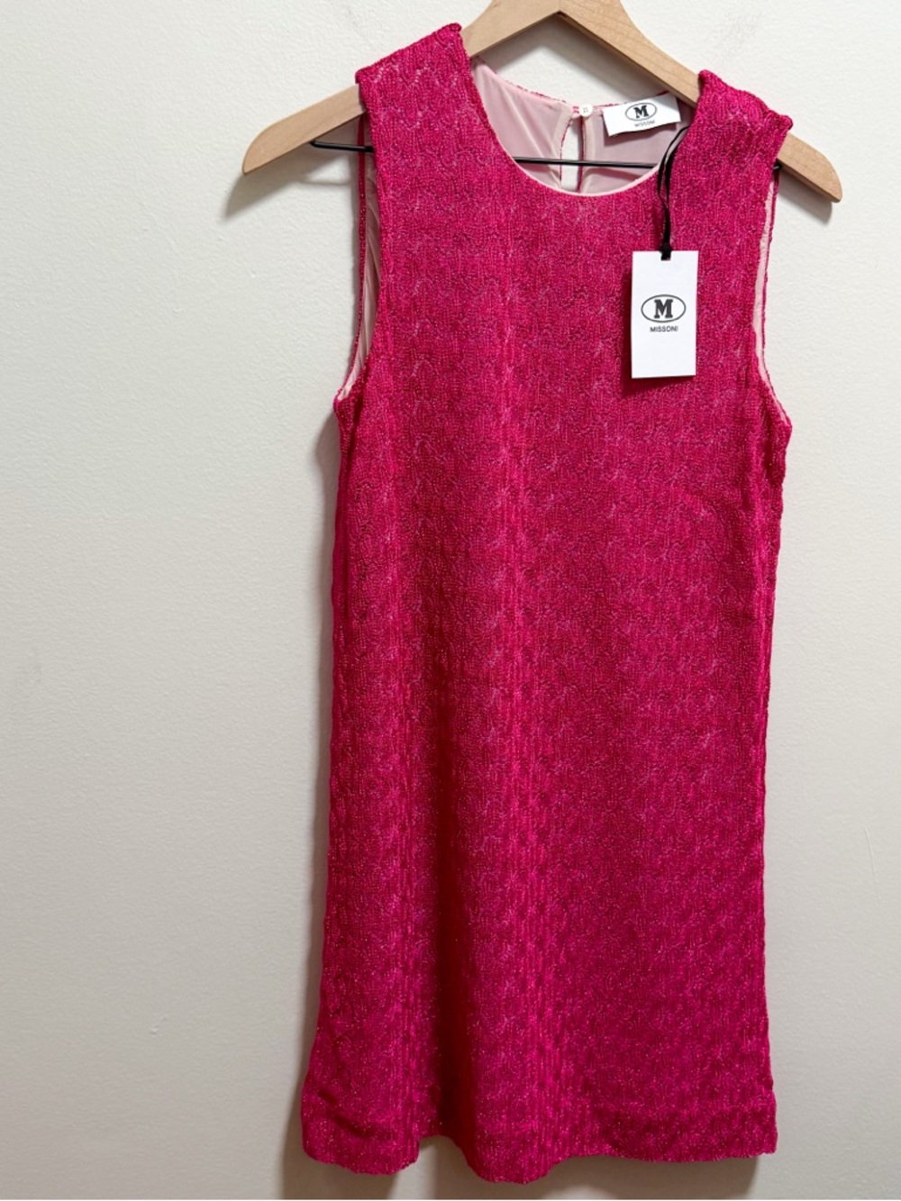 M Missoni sequin embellished crochet knit hot pink lurex Mini Dress luxury - Picture 3 of 13
